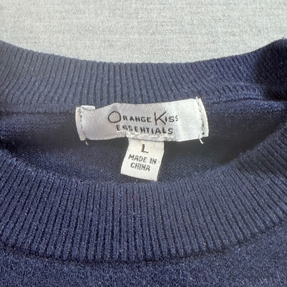 Orange Kiss Essentials NYC Sweater Womens L Navy Blue Excellent Graphic Knit - Picture 5 of 7